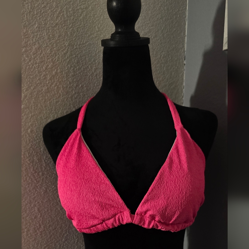 Pink Textured Triangle Bikini Top